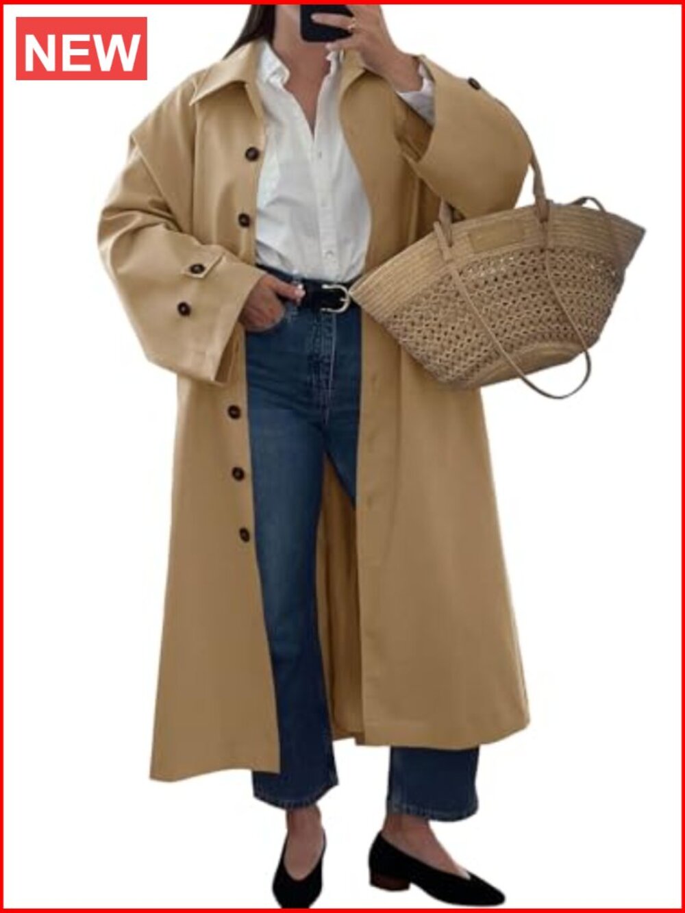 Womens Long Trench Coat Single Breasted Oversized Windproof Classic Lapel Fall - Picture 2 of 7